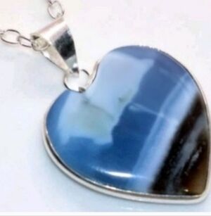 Owhyee Blue Opal Heart-Shape Gemstone 925 Sterling Silver Necklace